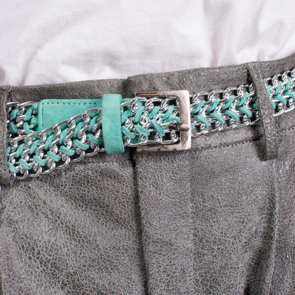 SAINT LAURENT AQUA & SILVER CLASSIC BELT | WOMENS SIZE 90CM